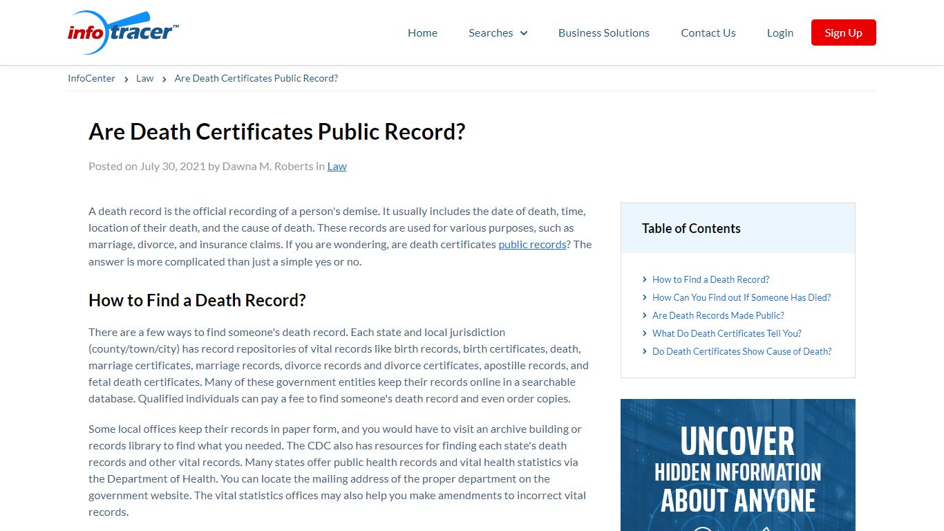 Find out if Death Certificates are Public Record? - InfoCenter