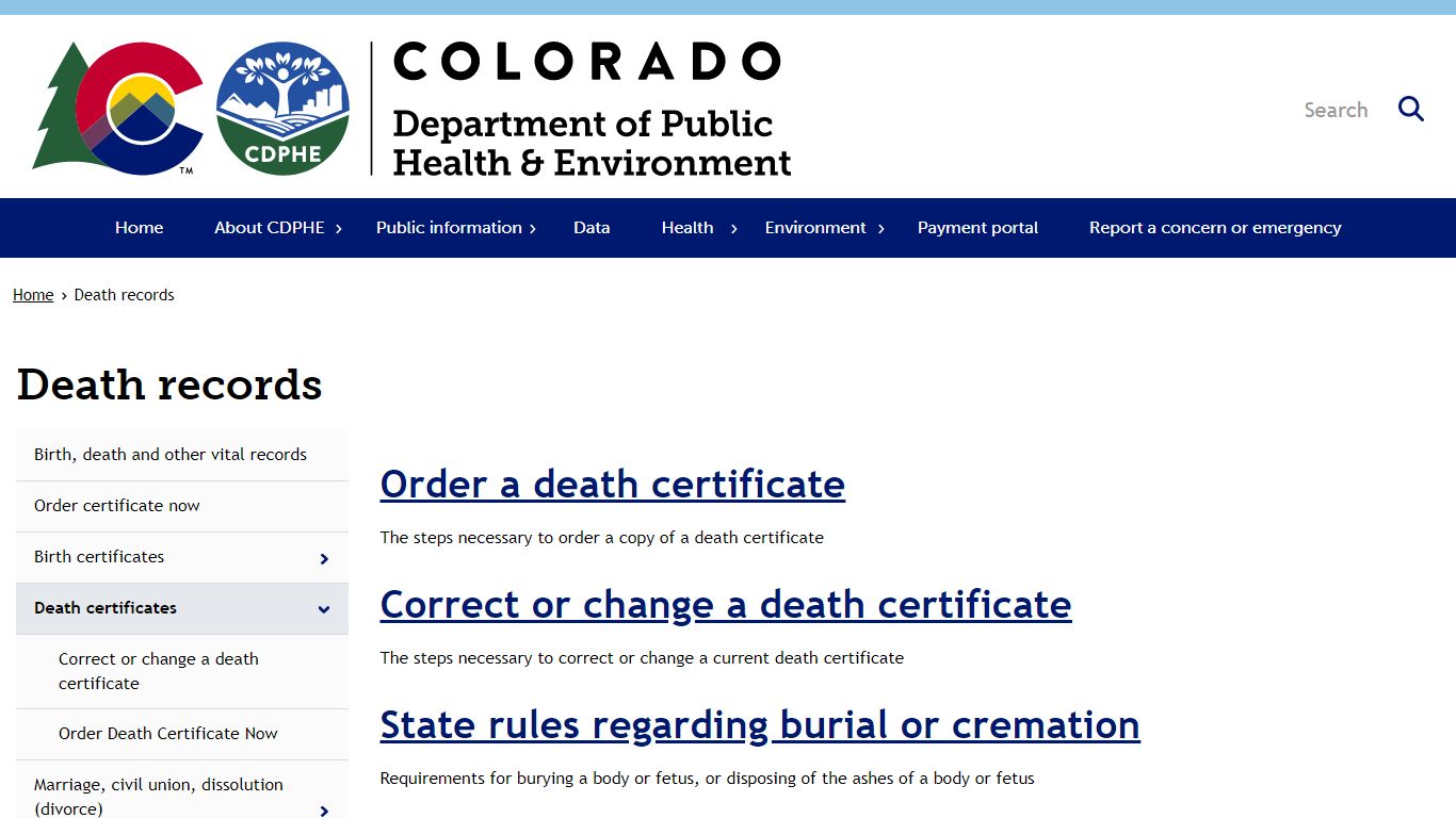 Death records | Department of Public Health & Environment